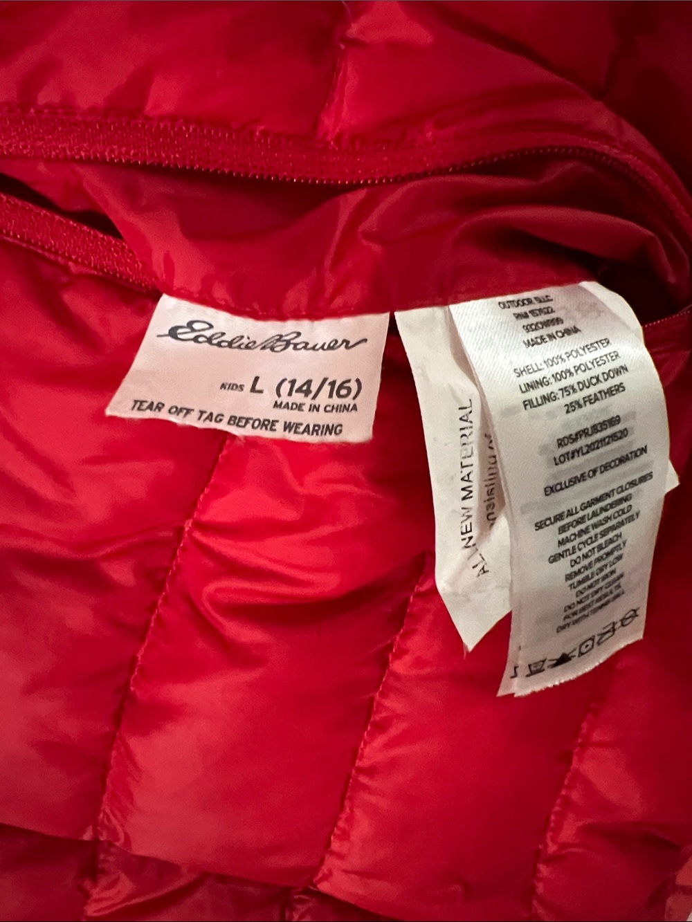 Eddie Bauer Kids Red Quilted Puffer Jacket with Hood (reversible) - Picture 2 of 3